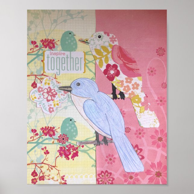 Mixed Media Bird Art Poster (Vorne)