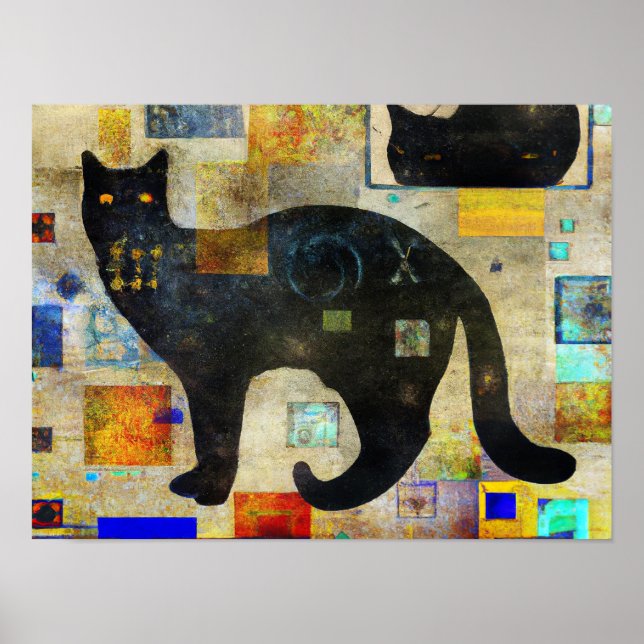 Mixed Media Black Cat Poster (Vorne)