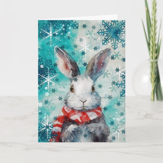 Mixed Media Bunny Print Christmas Card AP448B1 Karte (Vorderseite)