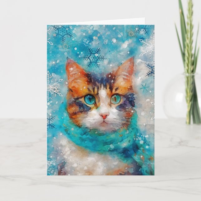 Mixed Media Cat Print Christmas Card AP412A1 Karte (Vorderseite)