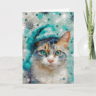 Mixed Media Cat Print Christmas Card AP415A1 Karte