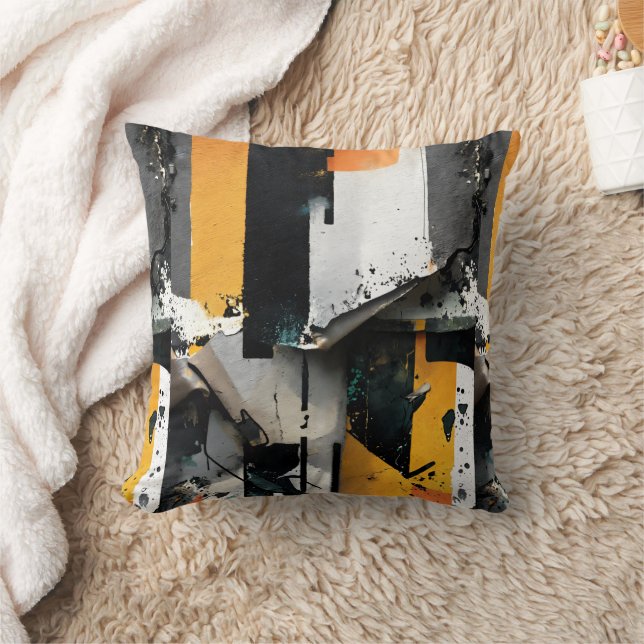 Mixed-Media-Collage (gelb + schwarz) 2-seitig Kissen (Decke)