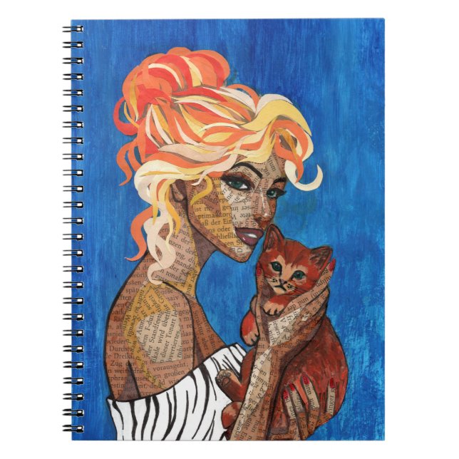 Mixed Media Collage Katzenmutter Notizbuch - Zeitu Notizblock (Vorderseite)