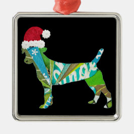 Mixed-Media-Collage-Kunst HUND WELPE im Weihnachts Ornament Aus Metall