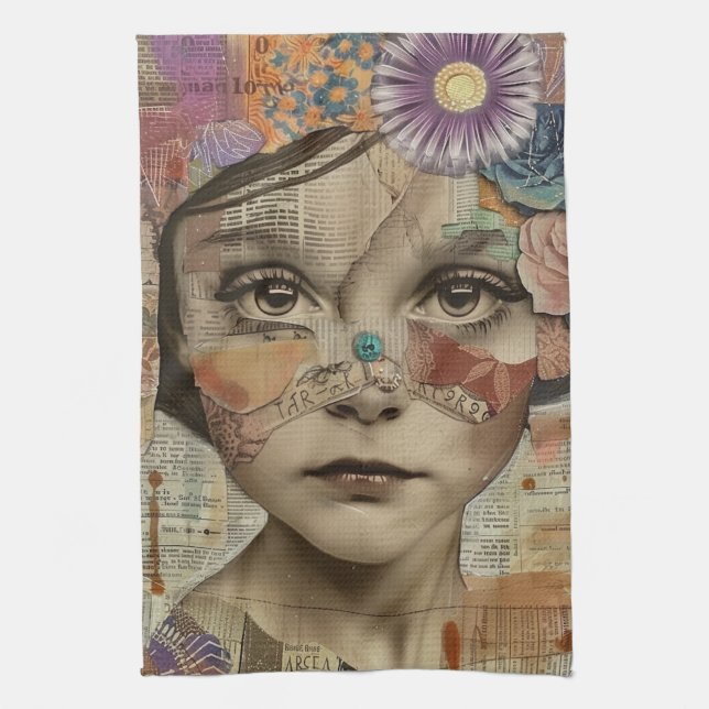 Mixed-Media-Collage-Porträtkunst (10) Geschirrtuch (Vertikal)