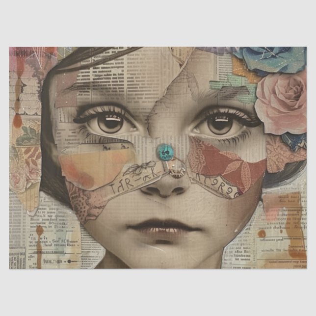 Mixed-Media-Collage-Porträtkunst (10) Seidenpapier (Vorderseite)