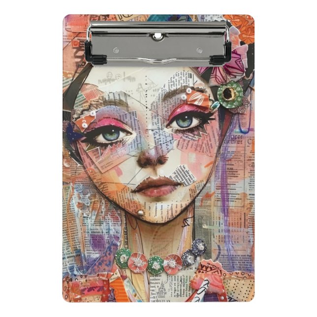 Mixed-Media-Collage-Porträtkunst (11) Mini Klemmbrett (Vorderseite)