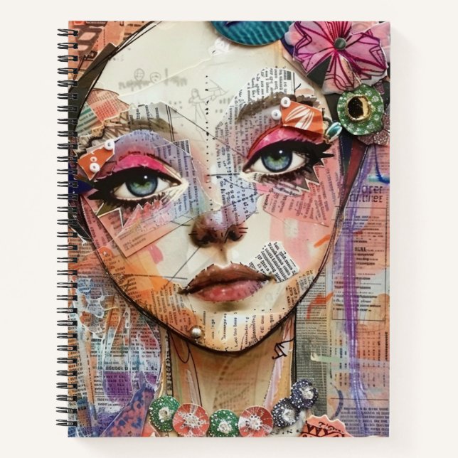 Mixed-Media-Collage-Porträtkunst (11) Notizbuch (Vorderseite)