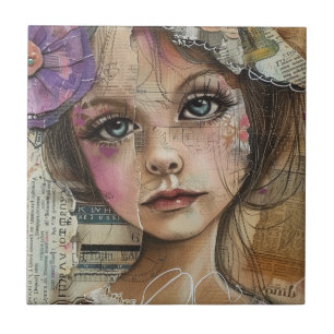 Mixed-Media-Collage-Porträtkunst (1) Fliese