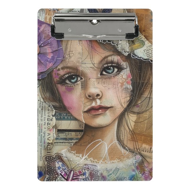 Mixed-Media-Collage-Porträtkunst (1) Mini Klemmbrett (Vorderseite)