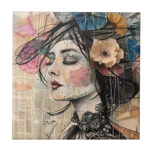 Mixed-Media-Collage-Porträtkunst (2) Fliese