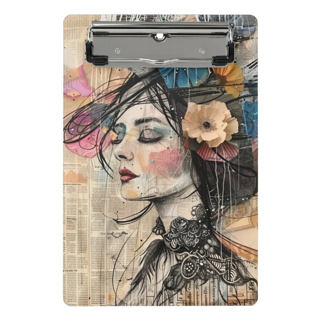 Mixed-Media-Collage-Porträtkunst (2) Mini Klemmbrett (Vorderseite)