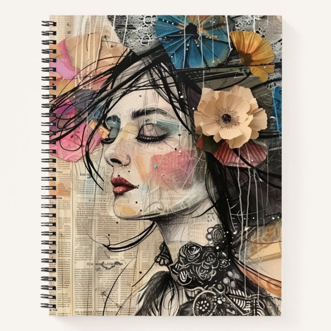 Mixed-Media-Collage-Porträtkunst (2) Notizbuch (Vorderseite)