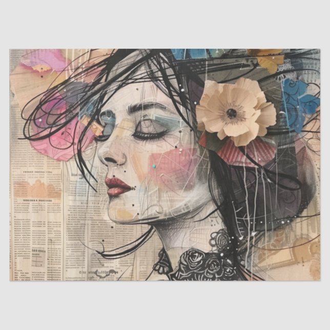 Mixed-Media-Collage-Porträtkunst (2) Seidenpapier (Vorderseite)