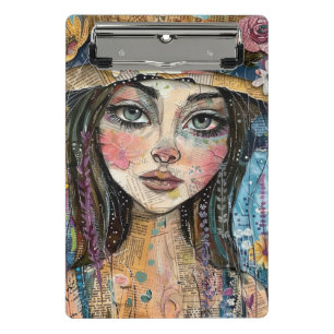 Mixed-Media-Collage-Porträtkunst (3) Mini Klemmbrett