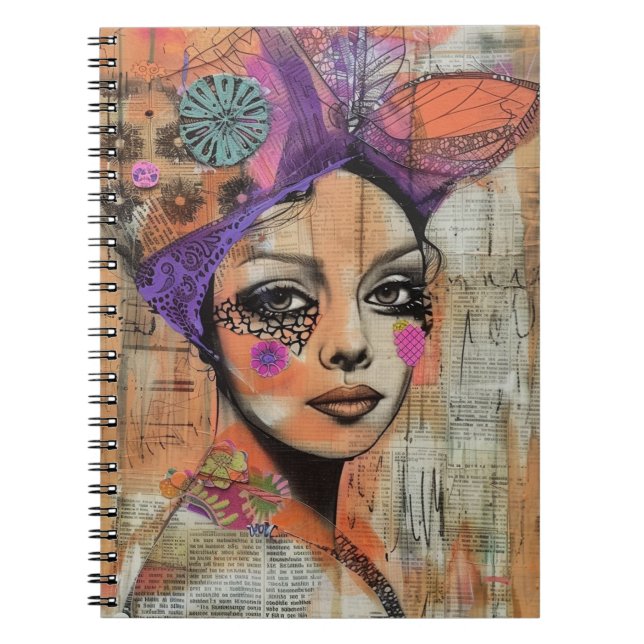 Mixed-Media-Collage-Porträtkunst (5) Notizblock (Vorderseite)