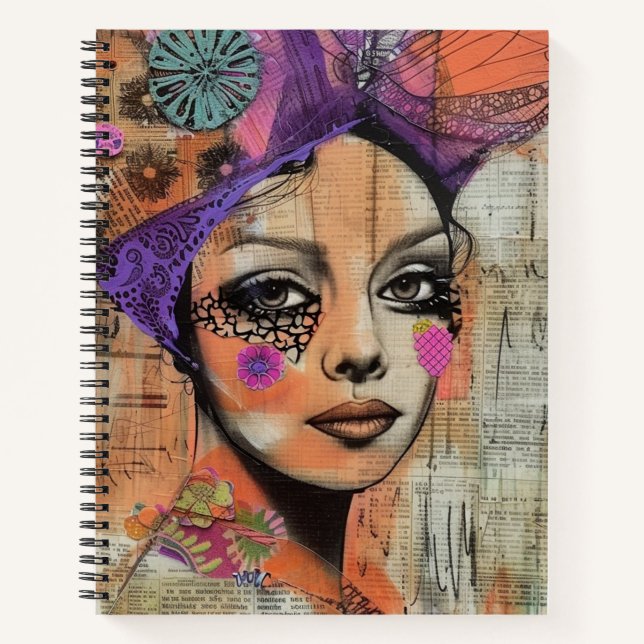 Mixed-Media-Collage-Porträtkunst (5) Notizbuch (Vorderseite)