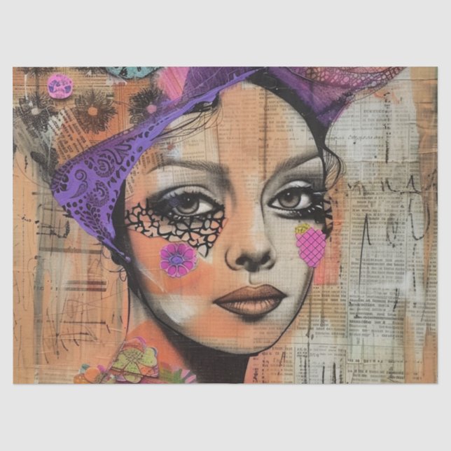 Mixed-Media-Collage-Porträtkunst (5) Seidenpapier (Vorderseite)