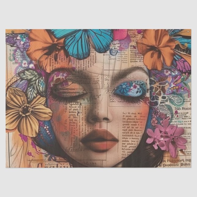 Mixed-Media-Collage-Porträtkunst (7) Seidenpapier (Vorderseite)