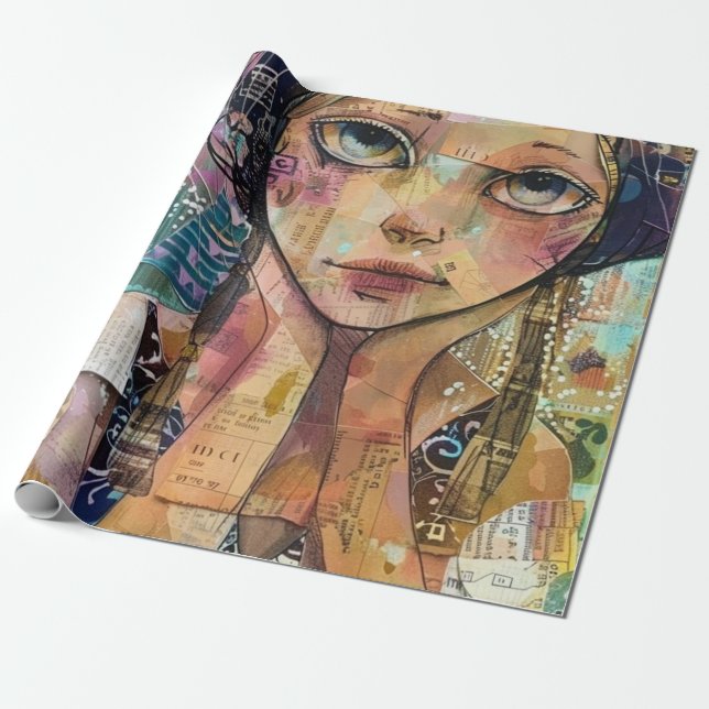 Mixed-Media-Collage-Porträtkunst (8) Geschenkpapier (Ungerollt)