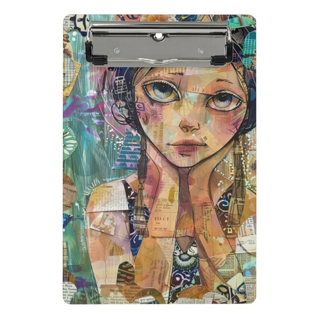 Mixed-Media-Collage-Porträtkunst (8) Mini Klemmbrett (Vorderseite)