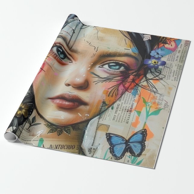 Mixed-Media-Collage-Porträtkunst (9) Geschenkpapier (Ungerollt)