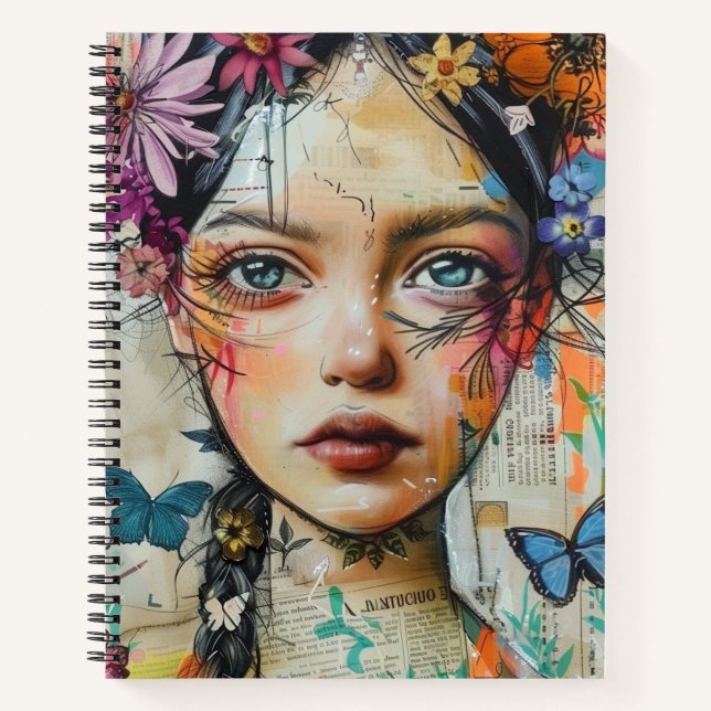 Mixed-Media-Collage-Porträtkunst (9) Notizbuch (Vorderseite)