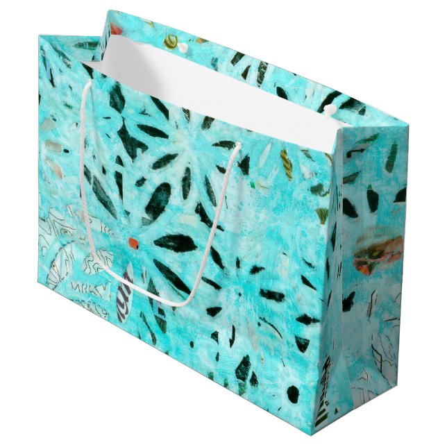 Mixed Media Daisy Art Große Geschenktüte (Vorderseite Schrägansicht)