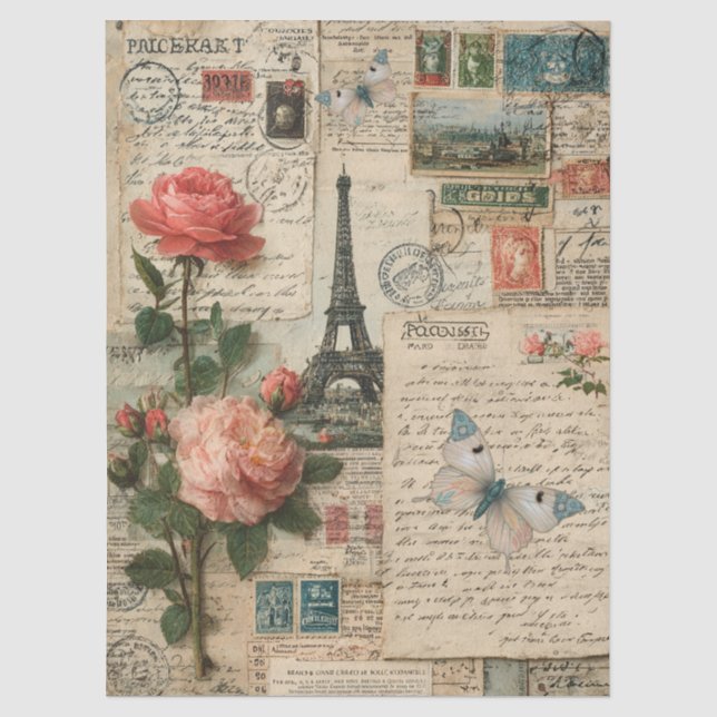 Mixed Media Eiffelturm, Blumen & Schmetterlinge Seidenpapier (Vorderseite)