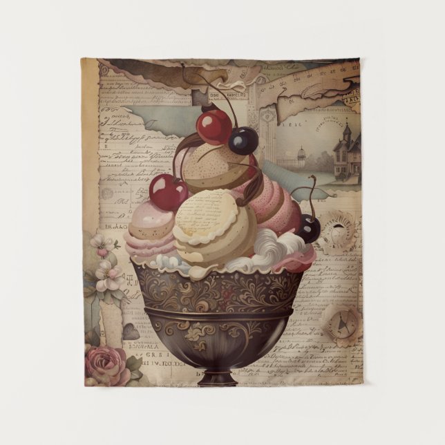 Mixed-Media-Eiscreme-Collage-Teppich Wandteppich (Vorderseite)