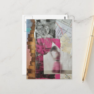 Mixed-Media-Frau in Rosa abstrakte Collage Postkarte