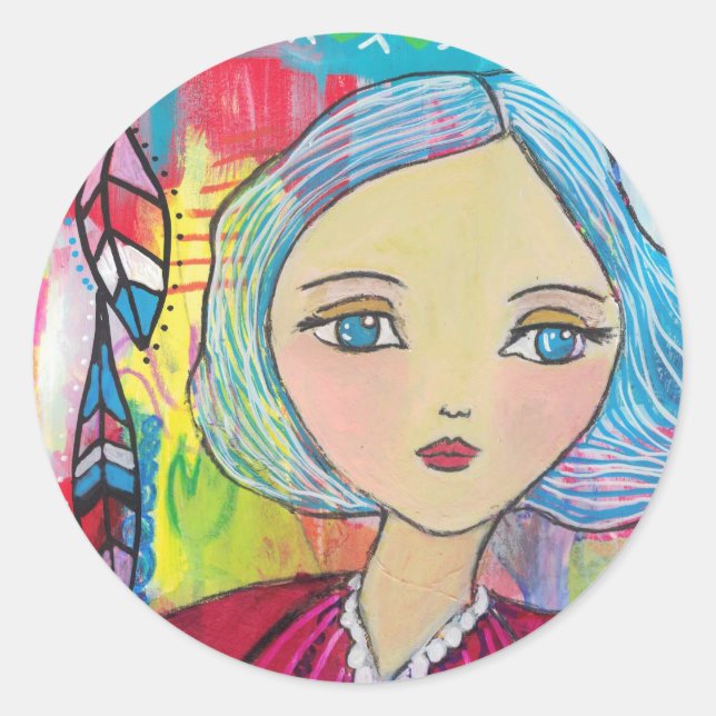 Mixed Media Girl mit Blue Hair Sticker (Vorderseite)
