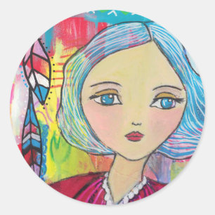 Mixed Media Girl mit Blue Hair Sticker