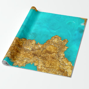 Mixed Media Gold and Turquoise Geschenkpapier