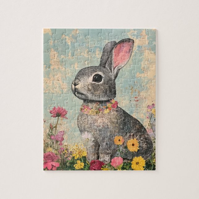 Mixed Media Gray Rabbit Puzzle (Vertikal)