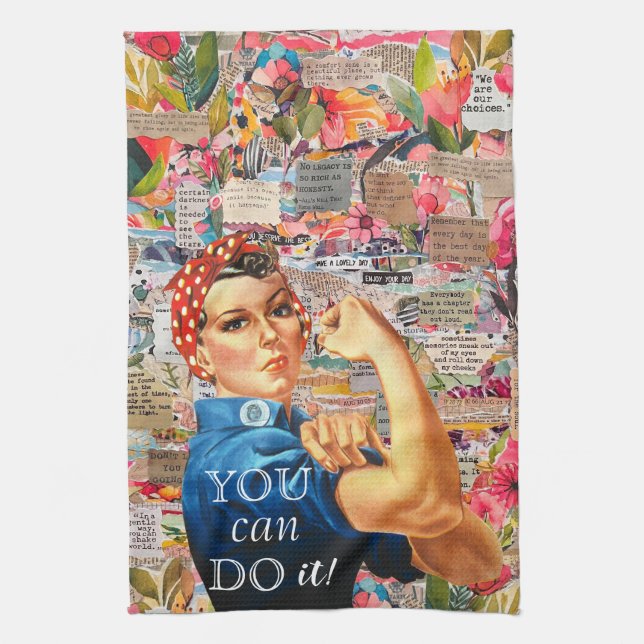 Mixed Media Inspirational Rosie the Riveter Geschirrtuch (Vertikal)