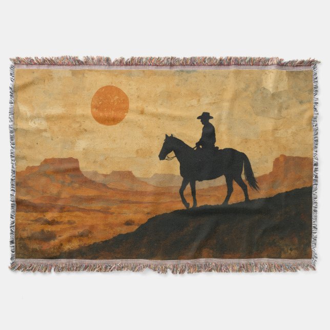 Mixed Media Lone Rider Wurfdecke - Texturiert  Decke (Vorderseite)
