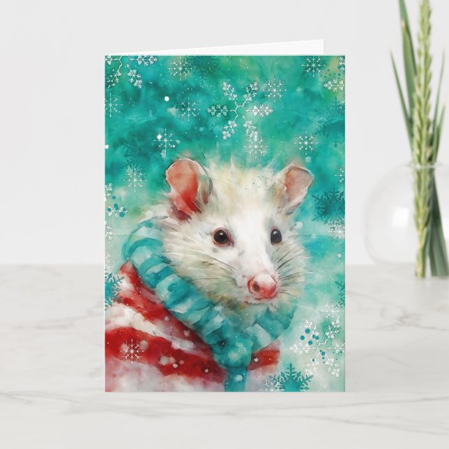 Mixed Media Opossum Print Christmas Card AP445B1 Karte (Vorderseite)