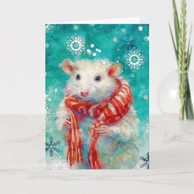 Mixed Media Opossum Print Christmas Card AP450B1 Karte (Vorderseite)