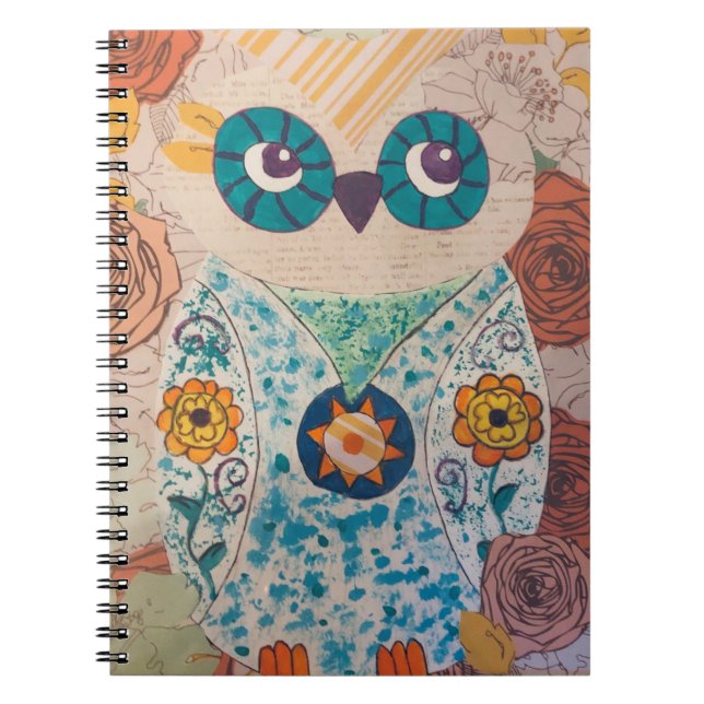 "Mixed Media Owl Journal for Owl Lover" Notizblock (Vorderseite)