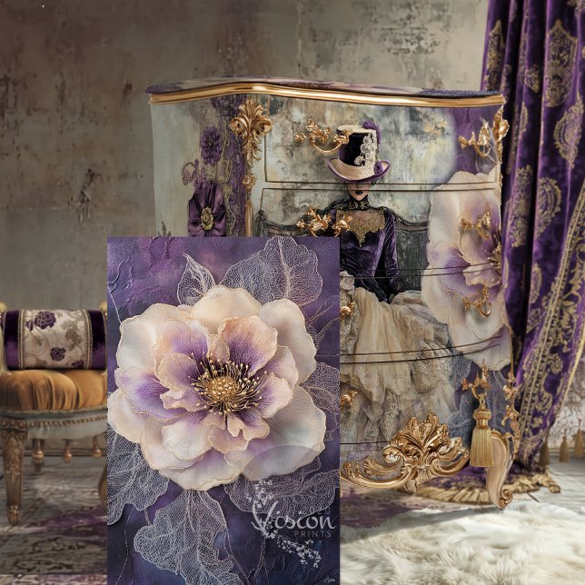 Mixed Media Peony, dunkel lila, lila & grau Seidenpapier (Oversized Peony Flower, Shabby Chic, Mixed Media, Moody Purples, decoupage tissue paper.)