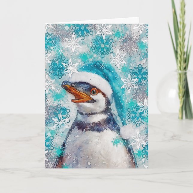 Mixed Media Pinguin Print Holiday Card AP459B1 Karte (Vorderseite)
