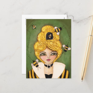 Mixed Media Queen beve Hive Girl Fun Whimsical Art Postkarte