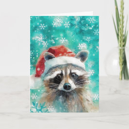 Mixed Media Raccoon Print Christmas Card AP438B1 Karte