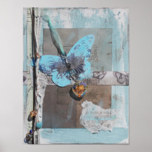 Mixed-Media-Schmetterlings-Herz-Kunstprint Poster