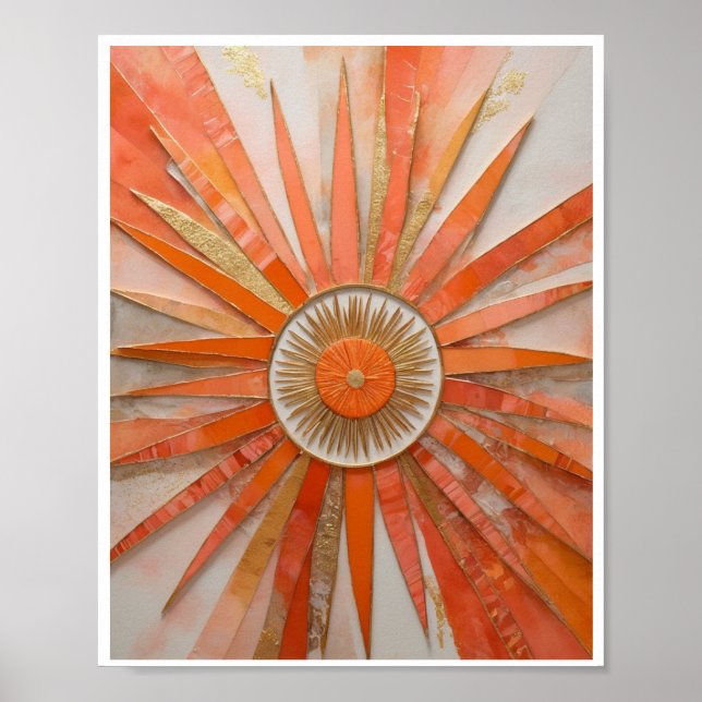 Mixed Media Sunburst Artwork Poster Wall Art Deco (Vorne)