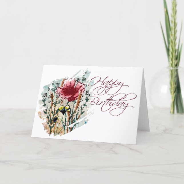 Mixed Media Wildflower Birthday Card Karte (Vorderseite)
