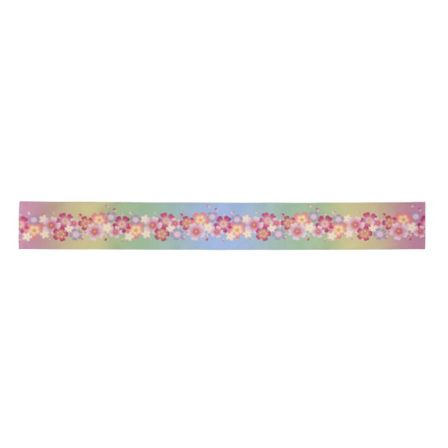 Mixed Sakura Blossoms Kimono Style Regenbogen Satinband (Vorderseite)