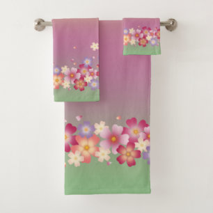 Mixed Sakura Blüten Kimono-Regenbogen Badhandtuch Set