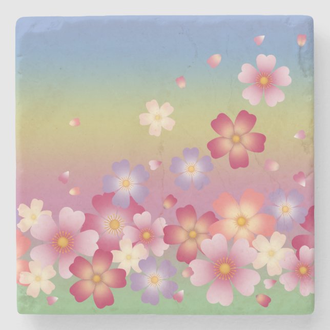 Mixed Sakura Blüten Kimono-Regenbogen Steinuntersetzer (Vorderseite)